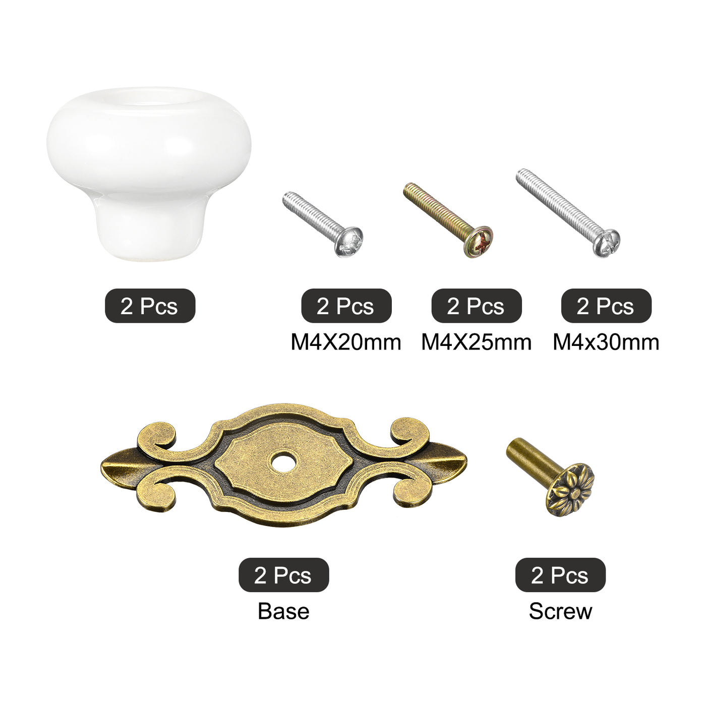 uxcell Uxcell Ceramic Drawer Knobs, 2Pcs 32mm/1.26" Dia. Knob, W Base and Screws, White