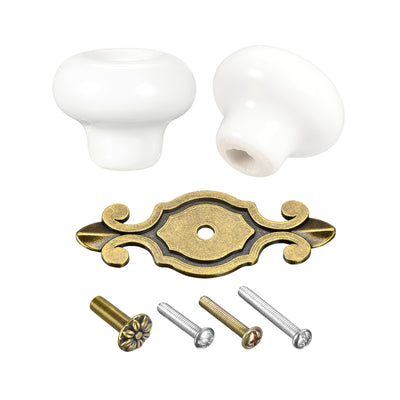 Harfington Uxcell Ceramic Drawer Knobs, 4Pcs 32mm/1.26" Dia. Knob, W Base and Screws, White