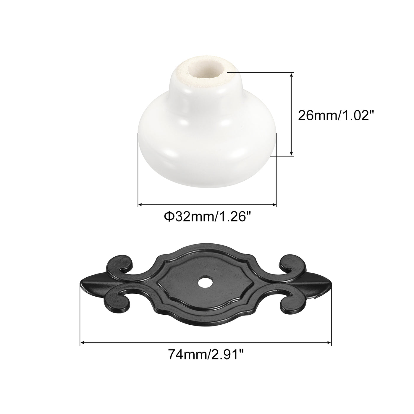 uxcell Uxcell Ceramic Drawer Knobs, 2Pcs 32mm/1.26" Dia. Knob, W Base and Screws, Matte White