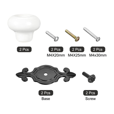 Harfington Uxcell Ceramic Drawer Knobs, 2Pcs 32mm/1.26" Dia. Knob, W Base and Screws, Matte White