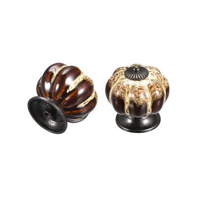 Harfington Uxcell Ceramic Drawer Knobs 2Pcs Pumpkin Handles Pulls 40mm Dia. W Screws Stripe White