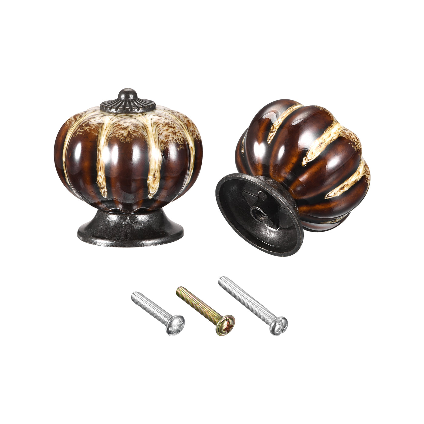 uxcell Uxcell Ceramic Drawer Knobs 2Pcs Pumpkin Handles Pulls 40mm Dia. W Screws Stripe White