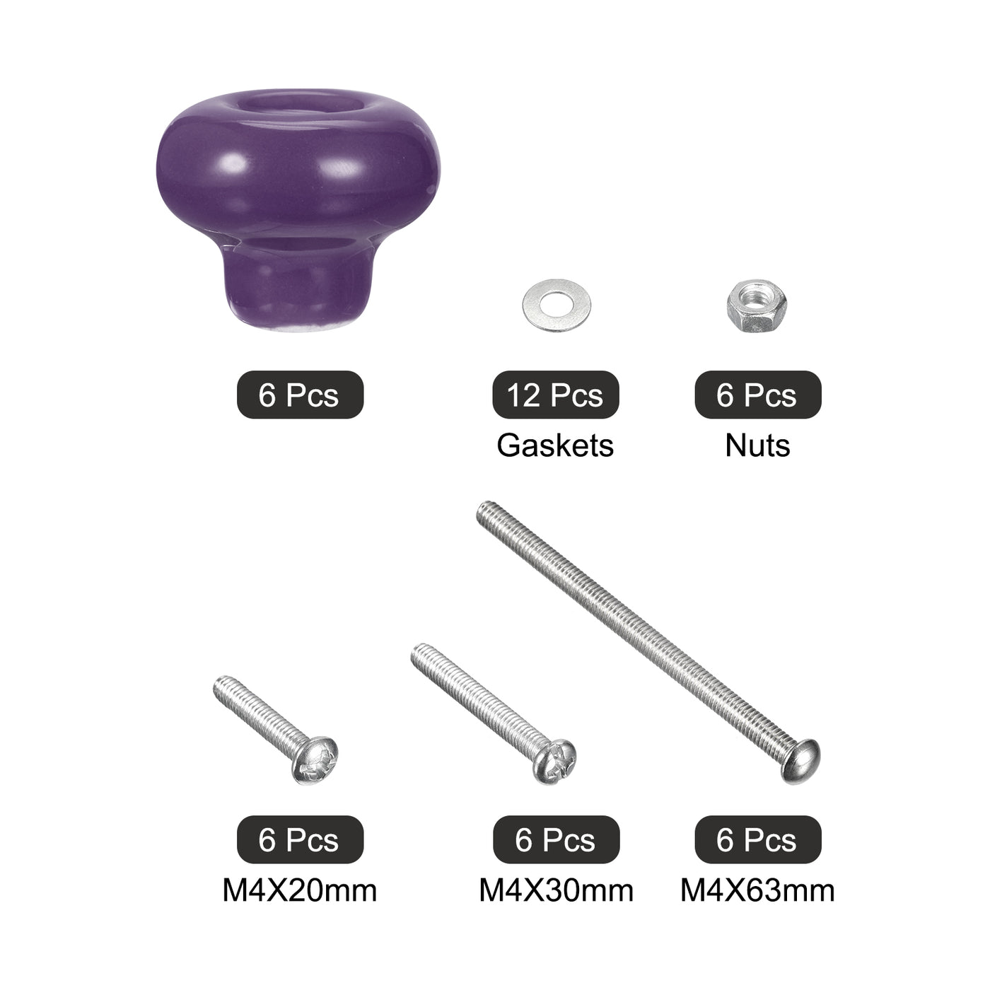 uxcell Uxcell Ceramic Drawer Knobs, 6Pcs Round Shape Pulls 32mm W Screws Nuts, Purple