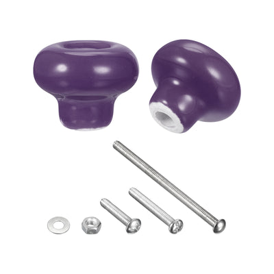 Harfington Uxcell Ceramic Drawer Knobs, 6Pcs Round Shape Pulls 32mm W Screws Nuts, Purple