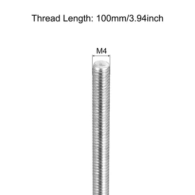 Harfington Fully Threaded Rod M4 x 100mm 0.7mm Pitch 304 Stainless Steel Right Hand 8Pcs