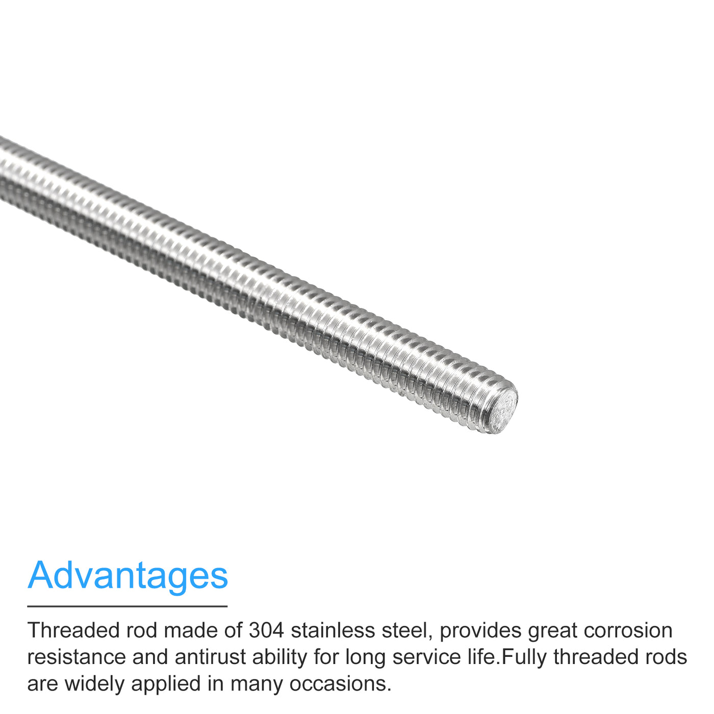 Harfington Fully Threaded Rod M6 x 350mm 1mm Pitch 304 Stainless Steel Right Hand