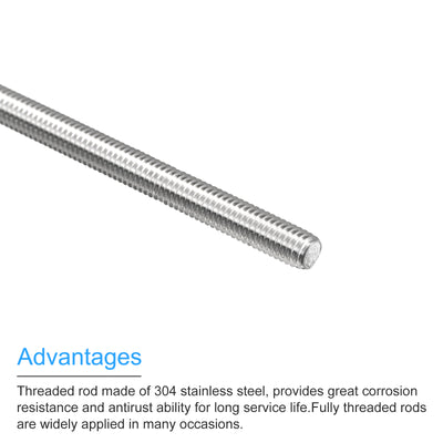 Harfington Fully Threaded Rod M6 x 350mm 1mm Pitch 304 Stainless Steel Right Hand