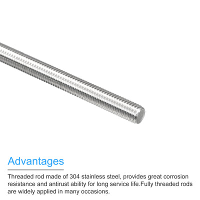 Harfington Fully Threaded Rod M8 x 450mm 1.25mm Pitch 304 Stainless Steel Right Hand