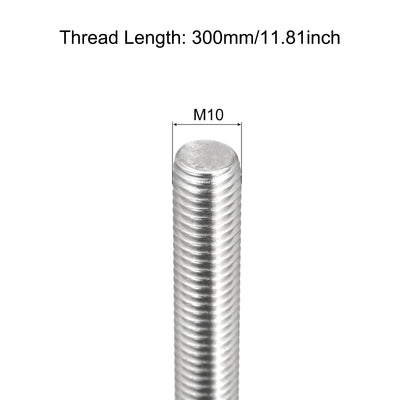 Harfington Vollgewindestange M10 x 300mm 1,5mm Gewindesteigung Edelstahl 304 Rechtsgewindestangen Stangenbolzen