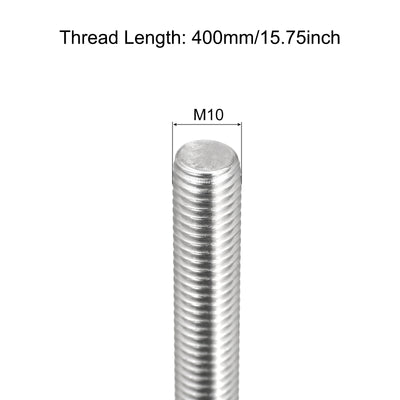 Harfington Fully Threaded Rod M10 x 400mm 1.5mm Pitch 304 Stainless Steel Right Hand