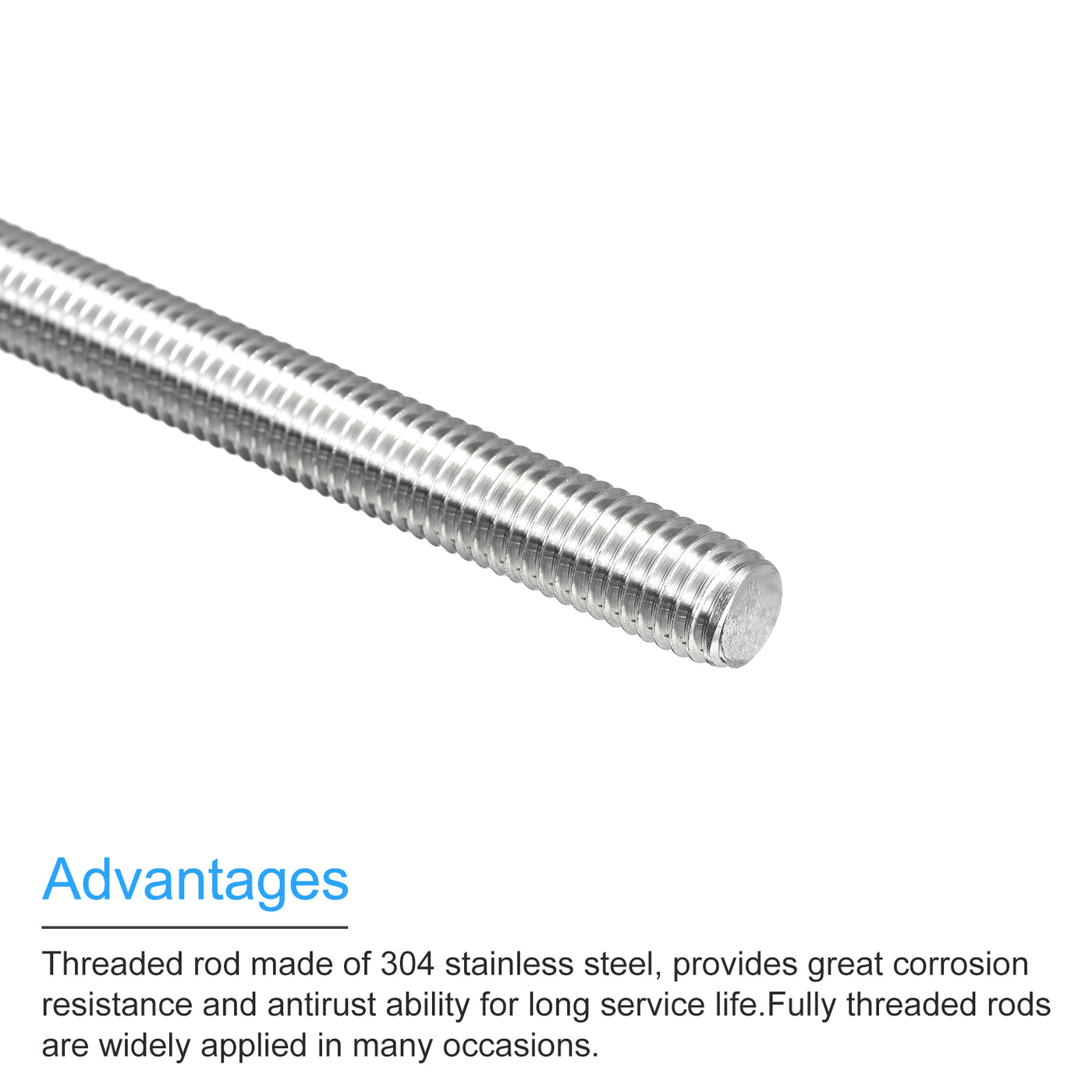 Harfington Fully Threaded Rod M10 x 400mm 1.5mm Pitch 304 Stainless Steel Right Hand