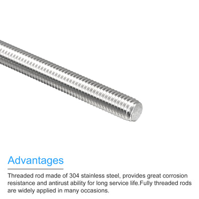 Harfington Fully Threaded Rod M10 x 400mm 1.5mm Pitch 304 Stainless Steel Right Hand