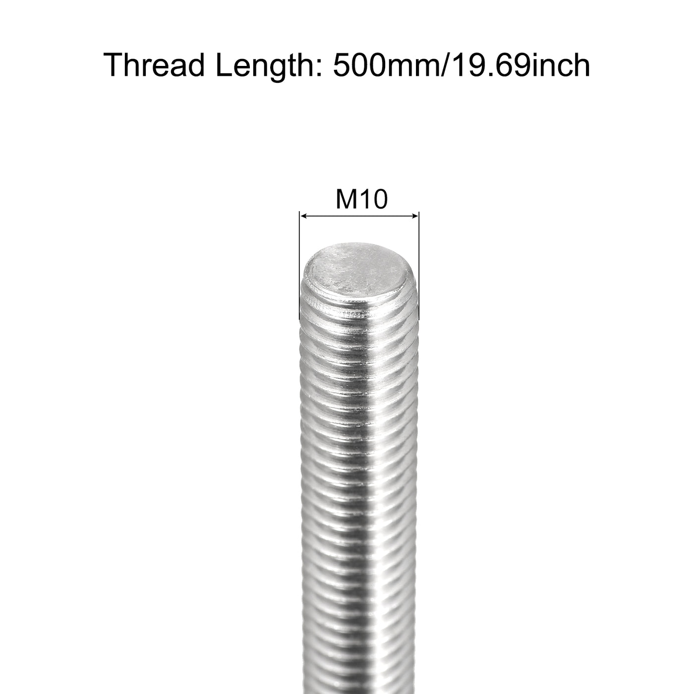 Harfington Fully Threaded Rod M10 x 500mm 1.5mm Pitch 304 Stainless Steel Right Hand