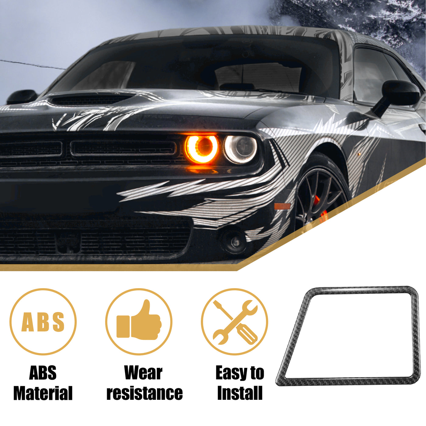 X AUTOHAUX 1pcs Car Interior Gear Shift Frame Decals Cover Trim Decoration Carbon Fiber Pattern Black for Dodge Challenger 2008-2014