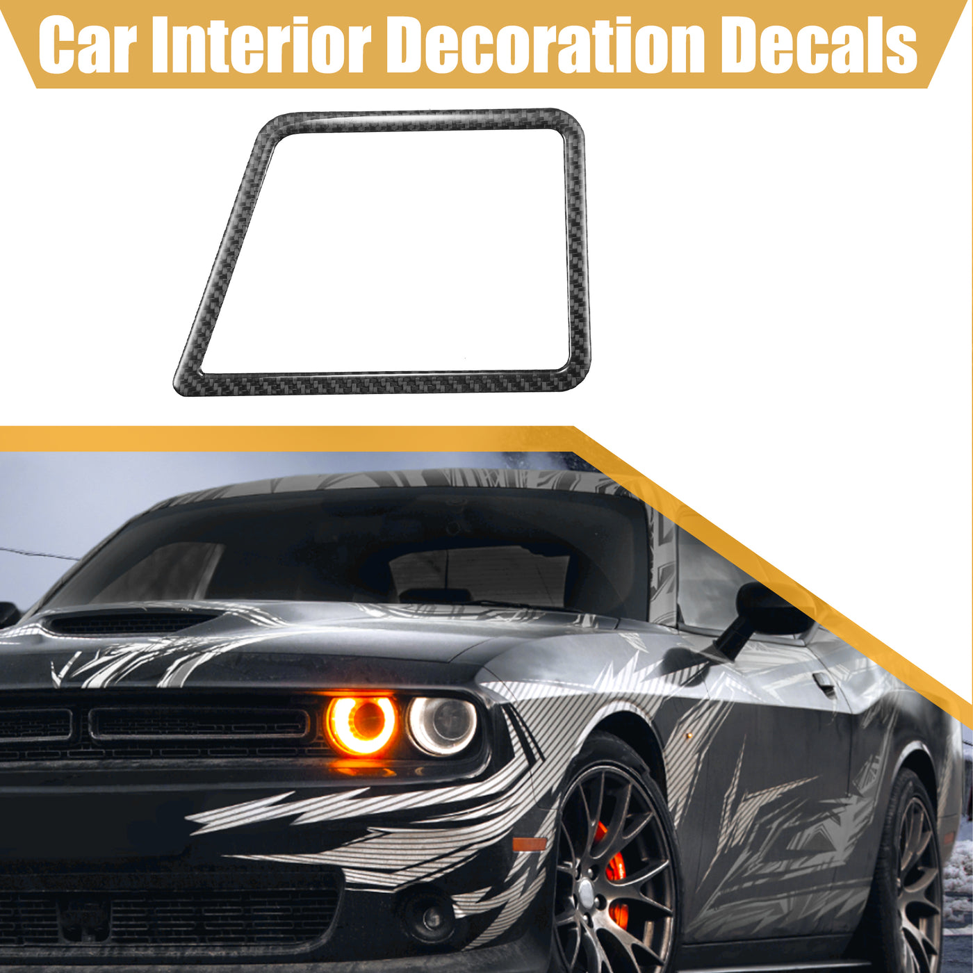 X AUTOHAUX 1pcs Car Interior Gear Shift Frame Decals Cover Trim Decoration Carbon Fiber Pattern Black for Dodge Challenger 2008-2014