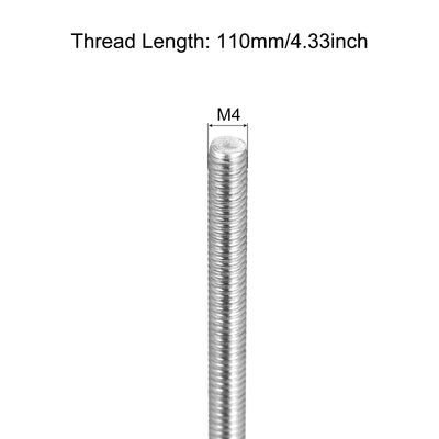 Harfington Fully Threaded Rod M4x110mm 0.7mm Pitch 304 Stainless Steel Right Hand 4Pcs