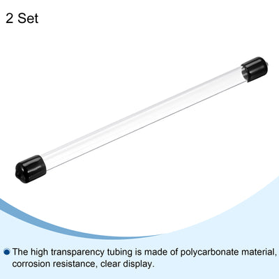 Harfington Clear Rigid Tube Round Plastic Tubing with Black Rubber Caps Polycarbonate Water Pipe, 305mm/ 12 Inch Length, 8mmx10mm/0.31"x0.4", 2 Set