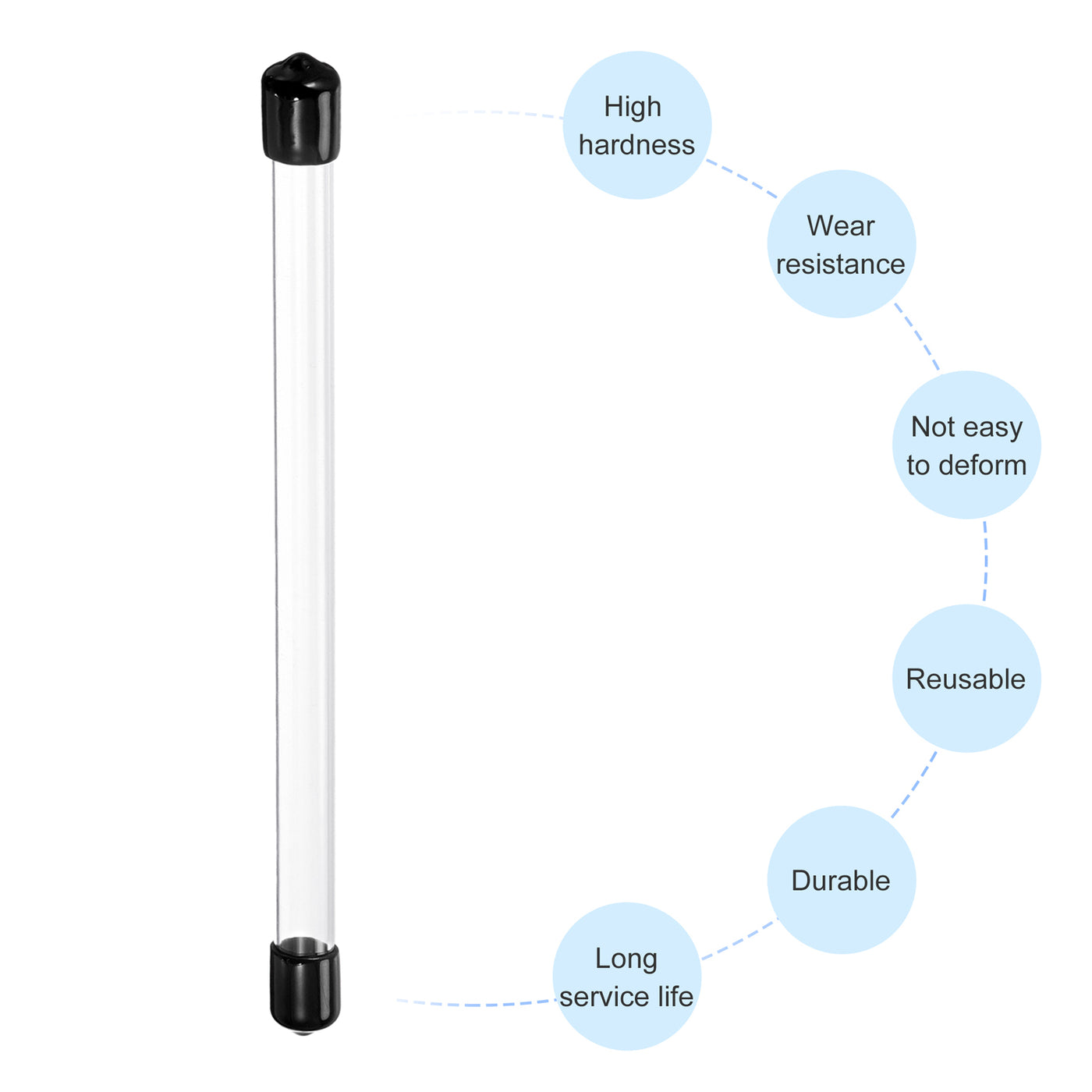 Harfington Clear Rigid Tube Round Plastic Tubing with Black Rubber Caps Polycarbonate Water Pipe, 305mm/ 12 Inch Length, 8mmx10mm/0.31"x0.4", 2 Set