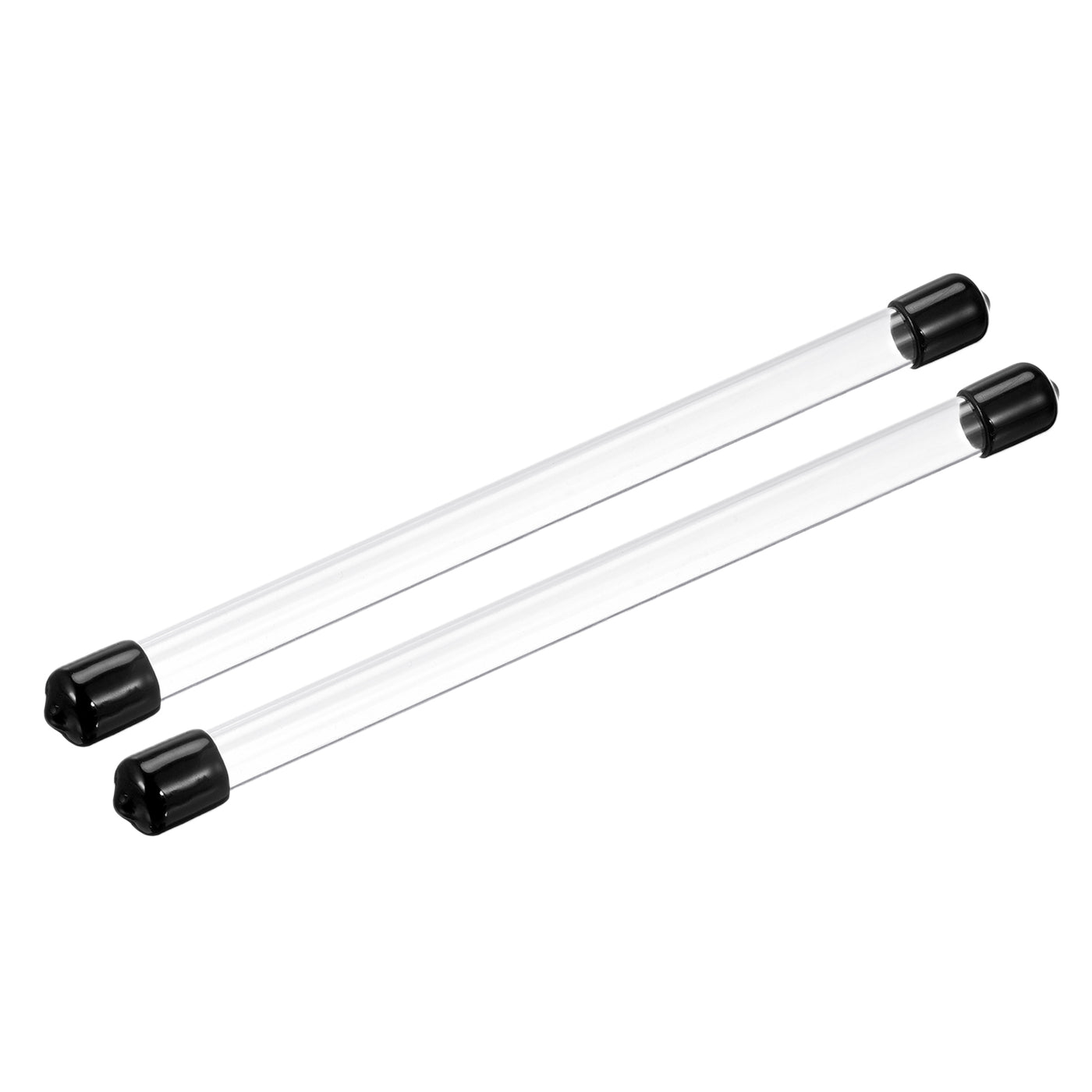 Harfington Clear Rigid Tube Round Plastic Tubing with Black Rubber Caps Polycarbonate Water Pipe, 305mm/ 12 Inch Length, 8mmx10mm/0.31"x0.4", 2 Set