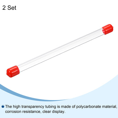 Harfington Clear Rigid Tube Round Plastic Tubing with Red Rubber Caps Polycarbonate Water Pipe, 305mm/ 12 Inch Length, 9mmx10mm/0.35"x0.4", 2 Set