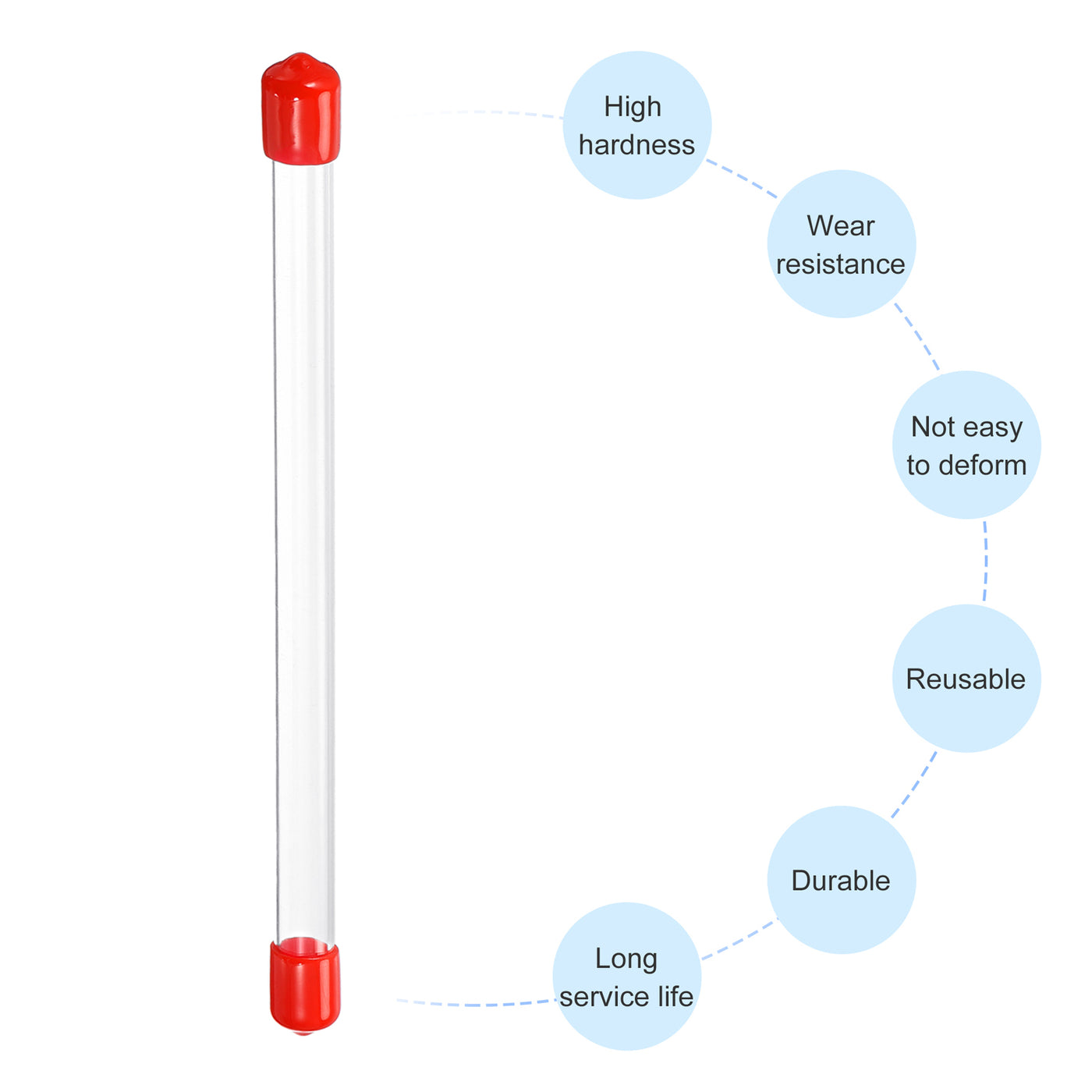 Harfington Clear Rigid Tube Round Plastic Tubing with Red Rubber Caps Polycarbonate Water Pipe, 305mm/ 12 Inch Length, 9mmx10mm/0.35"x0.4", 2 Set