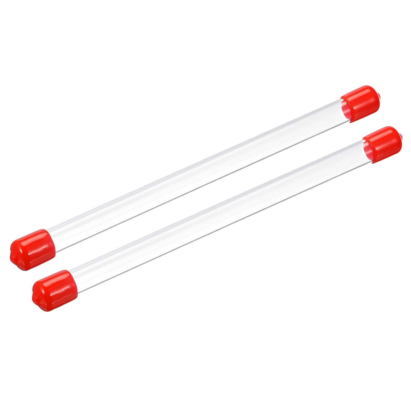 Harfington Clear Rigid Tube Round Plastic Tubing with Red Rubber Caps Polycarbonate Water Pipe, 305mm/ 12 Inch Length, 9mmx10mm/0.35"x0.4", 2 Set