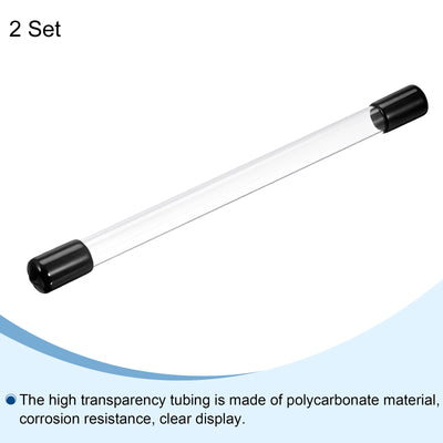 Harfington Clear Rigid Tube Round Plastic Tubing with Black Rubber Caps Polycarbonate Water Pipe, 305mm/ 12 Inch Length, 11mmx12mm/0.43"x0.47", 2 Set