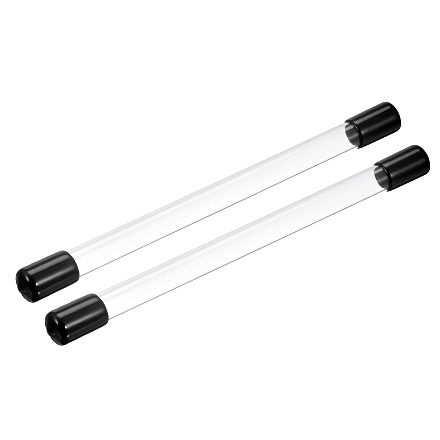 Harfington Clear Rigid Tube Round Plastic Tubing with Black Rubber Caps Polycarbonate Water Pipe, 305mm/ 12 Inch Length, 11mmx12mm/0.43"x0.47", 2 Set