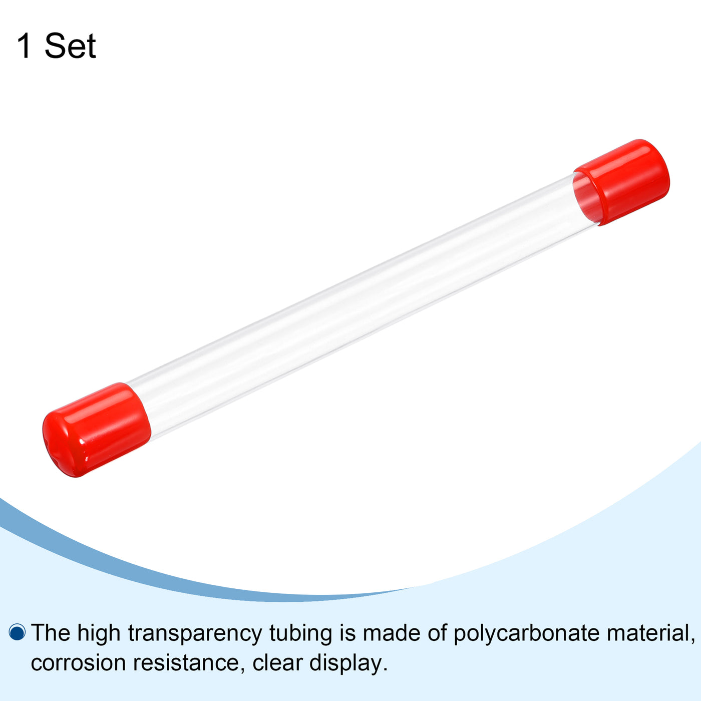 Harfington Clear Rigid Tube Round Plastic Tubing with Red Rubber Caps Polycarbonate Water Pipe, 305mm/ 12 Inch Length, 15mmx16mm/0.6"x0.63", 1 Set