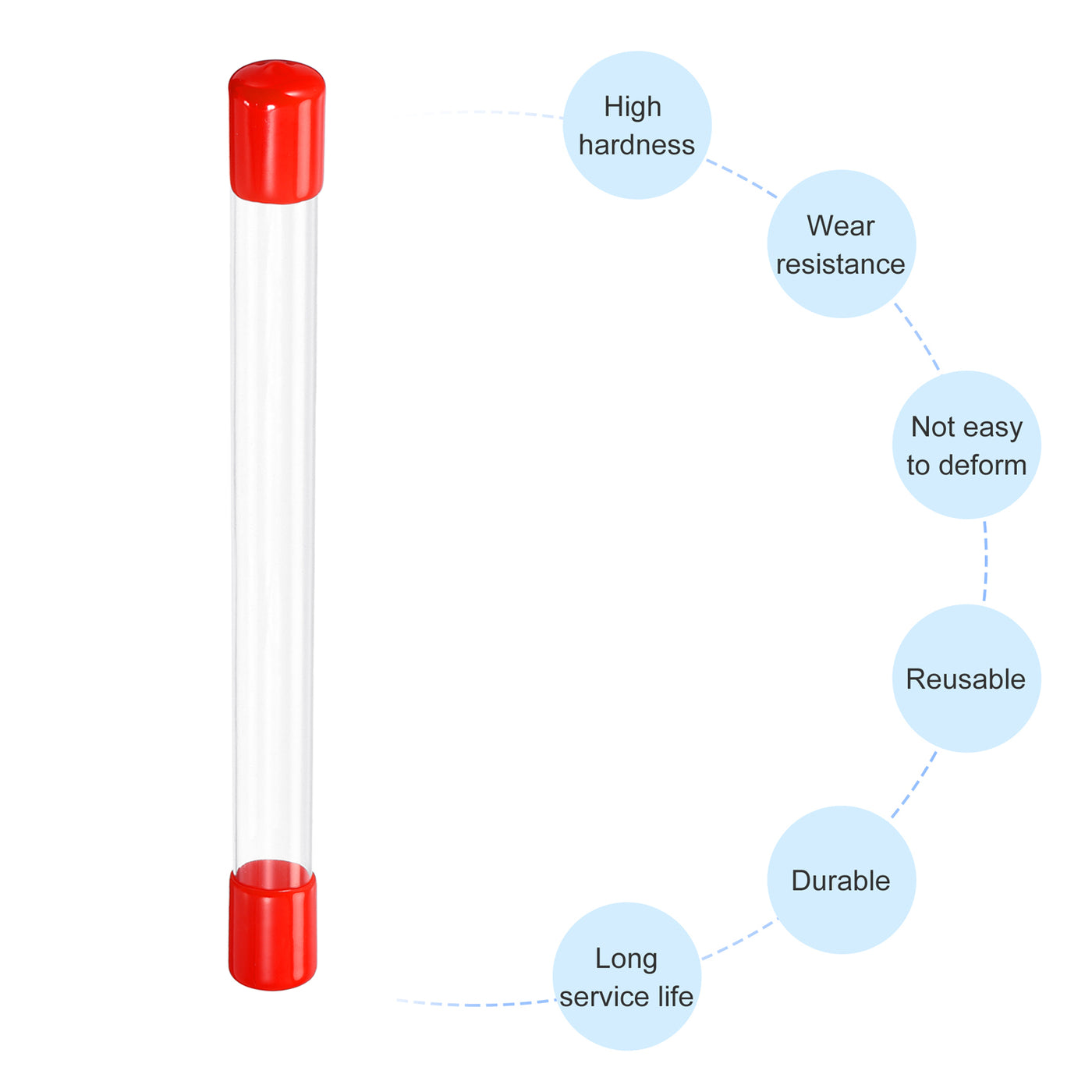 Harfington Clear Rigid Tube Round Plastic Tubing with Red Rubber Caps Polycarbonate Water Pipe, 305mm/ 12 Inch Length, 15mmx16mm/0.6"x0.63", 1 Set