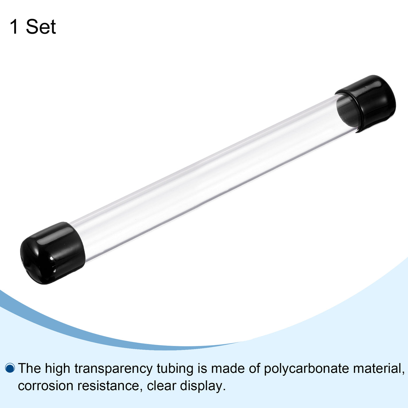 Harfington Clear Rigid Tube Round Plastic Tubing with Black Rubber Caps Polycarbonate Water Pipe, 305mm/ 12 Inch Length, 17mmx20mm/0.67"x0.8", 1 Set