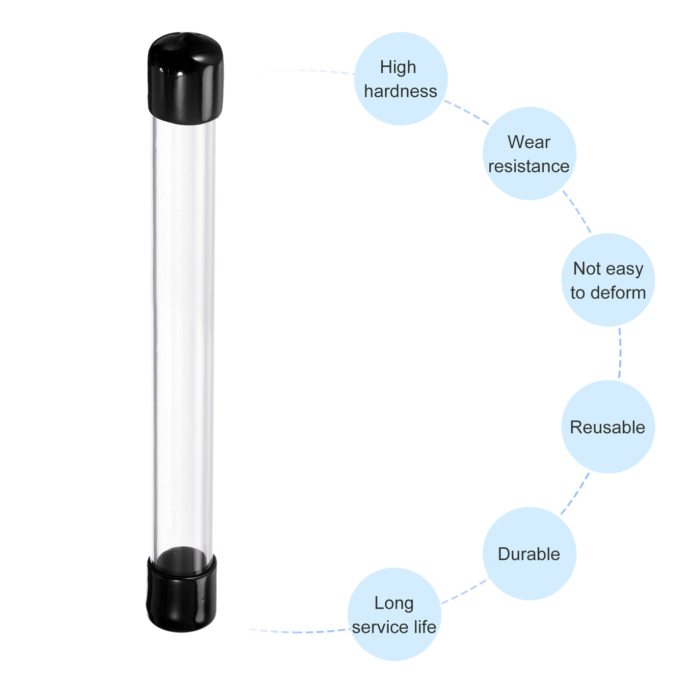 Harfington Clear Rigid Tube Round Plastic Tubing with Black Rubber Caps Polycarbonate Water Pipe, 305mm/ 12 Inch Length, 17mmx20mm/0.67"x0.8", 1 Set