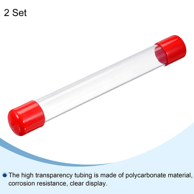 Harfington Clear Rigid Tube Round Plastic Tubing with Red Rubber Caps Polycarbonate Water Pipe, 305mm/ 12 Inch Length, 21mmx25mm/0.83"x1", 2 Set