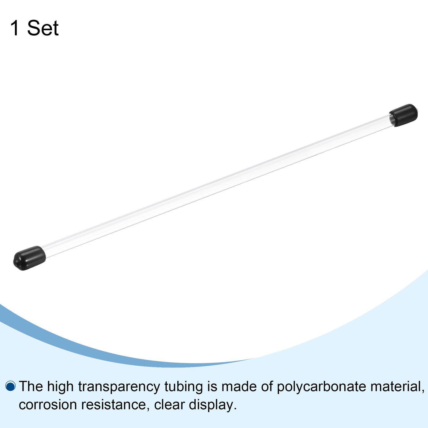 Harfington Clear Rigid Tube Round Plastic Tubing with Black Rubber Caps Polycarbonate Water Pipe, 305mm/ 12 Inch Length, 4mmx5mm/0.16"x0.2", 1 Set