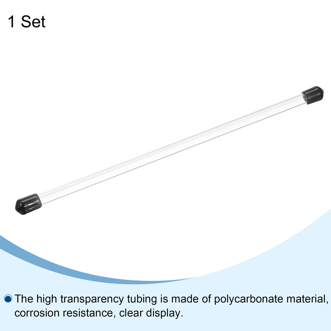 Harfington Clear Rigid Tube Round Plastic Tubing with Black Rubber Caps Polycarbonate Water Pipe, 305mm/ 12 Inch Length, 4mmx6mm/0.16"x0.23", 1 Set