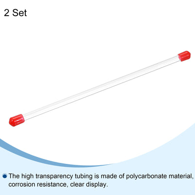 Harfington Clear Rigid Tube Round Plastic Tubing with Red Rubber Caps Polycarbonate Water Pipe, 305mm/ 12 Inch Length, 4mmx6mm/0.16"x0.23", 2 Set