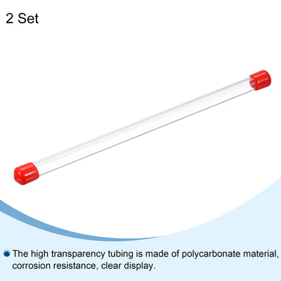 Harfington Clear Rigid Tube Round Plastic Tubing with Red Rubber Caps Polycarbonate Water Pipe, 305mm/ 12 Inch Length, 6mmx8mm/0.23"x0.31", 2 Set