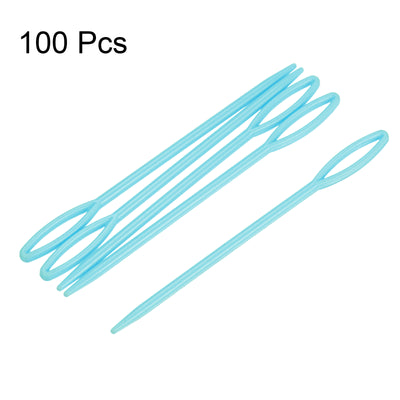 Harfington 100pcs Plastic Sewing Needles, 9cm Large Eye Blunt Learning Needles, Blue