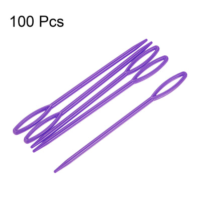 Harfington 100pcs Plastic Sewing Needles, 9cm Large Eye Blunt Learning Needle, Light Purple