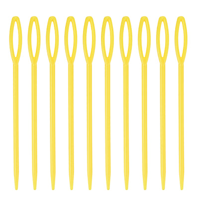 Harfington 100pcs Plastic Sewing Needles, 9cm Large Eye Blunt Learning Needles, Yellow