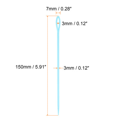 Harfington 20pcs Plastic Sewing Needles, 15cm Large Eye Blunt Learning Needles, Blue