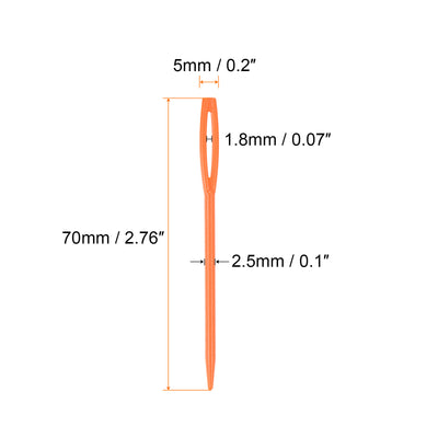 Harfington 200pcs Plastic Sewing Needles, 7cm Large Eye Blunt Learning Needles, Orange