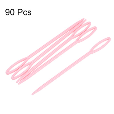 Harfington 90pcs Plastic Sewing Needles, 9cm Large Eye Blunt Learning Needles, Pink