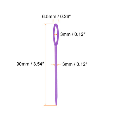 Harfington 90pcs Plastic Sewing Needles, 9cm Large Eye Blunt Learning Needles, Purple