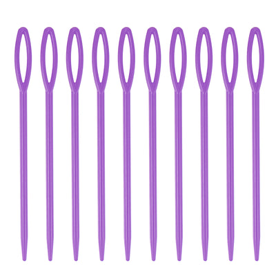 Harfington 90pcs Plastic Sewing Needles, 9cm Large Eye Blunt Learning Needles, Purple