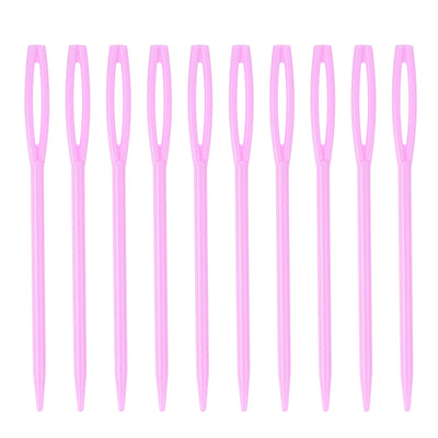 Harfington 150pcs Plastic Sewing Needles, 7cm Large Eye Blunt Learning Needles, Pink