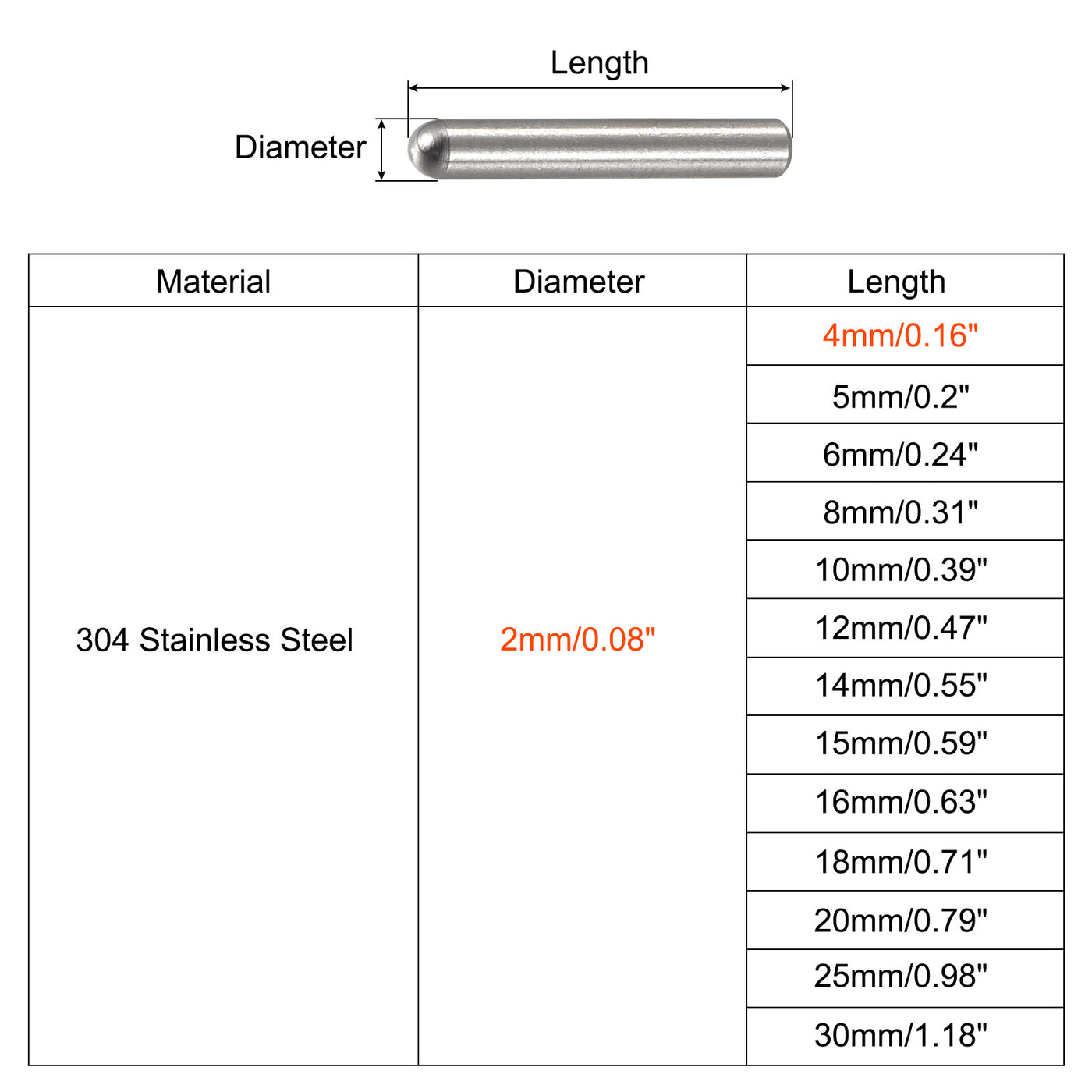 Harfington Dowel Pins, 304 Stainless Steel Round Head Flat Chamfered End Dowel Pin, Wood Bunk Bed Shelf Pegs Support Shelves Fasten Element