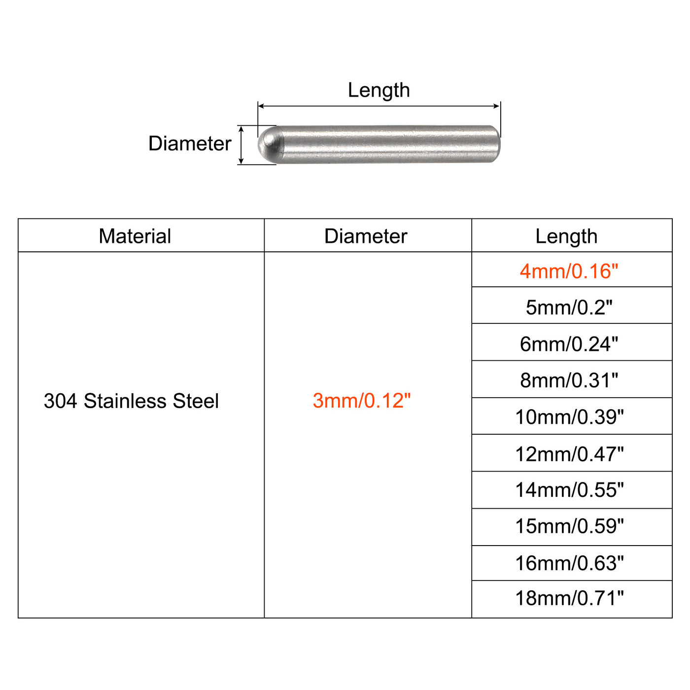 Harfington Dowel Pins, 304 Stainless Steel Round Head Flat Chamfered End Dowel Pins Wood Bunk Bed Shelf Pegs Support Shelves Fasten Elements