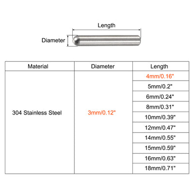 Harfington Dowel Pins, 304 Stainless Steel Round Head Flat Chamfered End Dowel Pins Wood Bunk Bed Shelf Pegs Support Shelves Fasten Elements