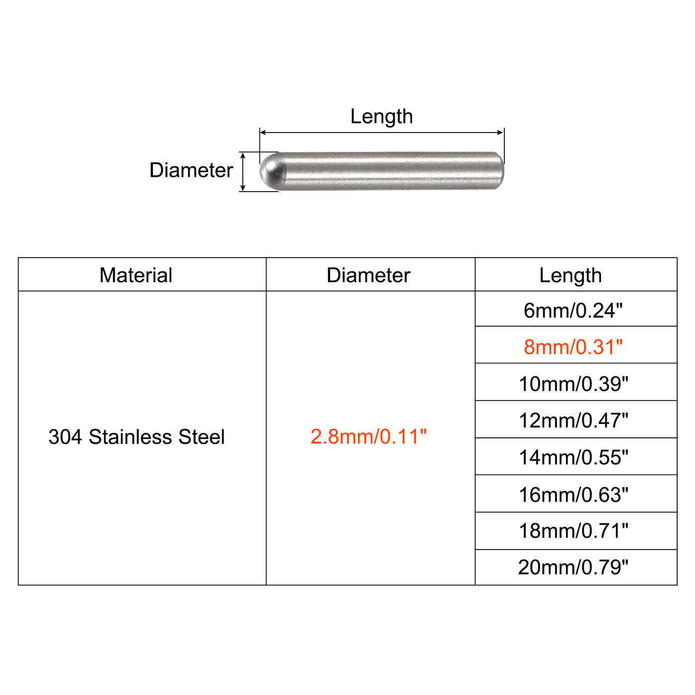 Harfington Dowel Pin 304 Stainless Steel Round Head Flat Chamfered End Pin Wood Bunk Bed Shelf Pegs Support Shelves Fasten Element